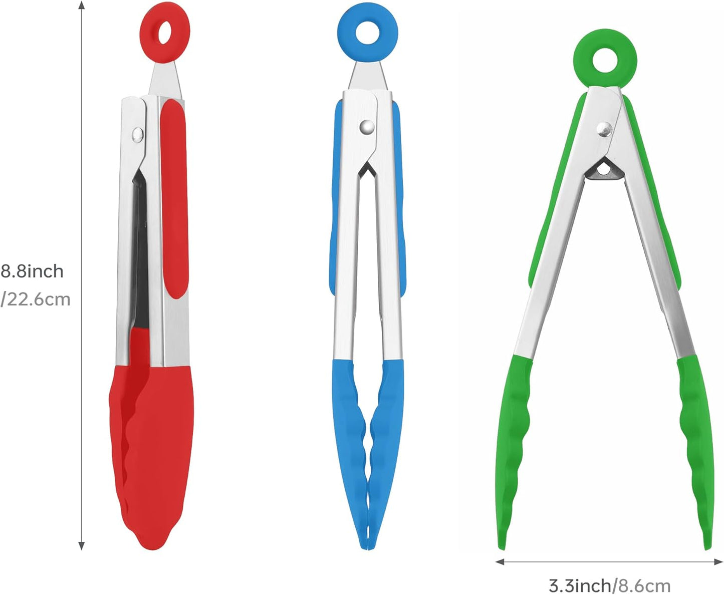 Kitchen Tongs Set of 3, Cooking Tongs with Silicone Tips, Non-Stick Non-Scratch Heat Resistant Tongs for Grilling Cooking BBQ Salad Serving (Multicolor, 7/9/12 Inch)