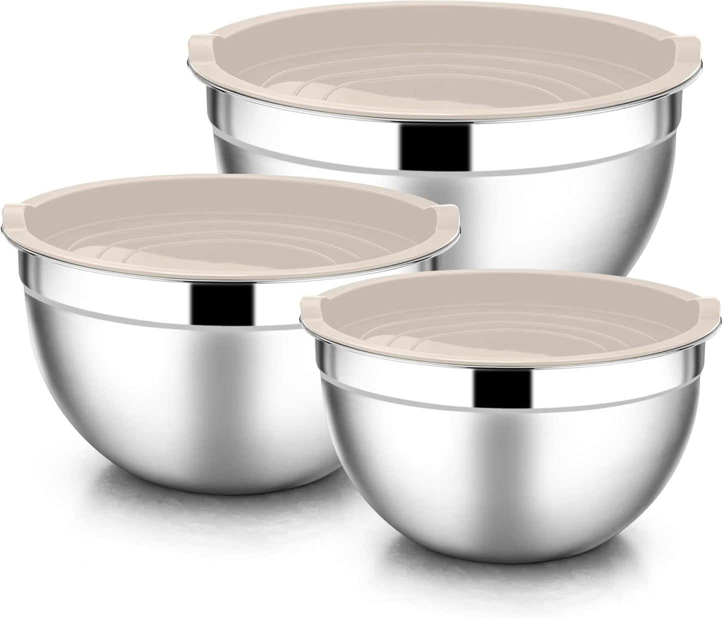 E-far Mixing Bowls with Lids, 6-Piece Stainless Steel Salad Bowls Metal Nesting Bowls for Baking Cooking and Prepping, Airtight Lids & Stackable Design, Size 4.5, 3, 1.5 QT (Black)