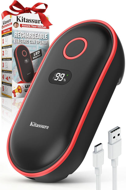 Handsfree Smart Touch Rechargeable Electric Can Opener Easy Flex Side Cut All Can Sizes with LED Display and Smooth Edge Safety for Arthritis & Seniors, Auto Kitchen Christmas Gifts (Black)