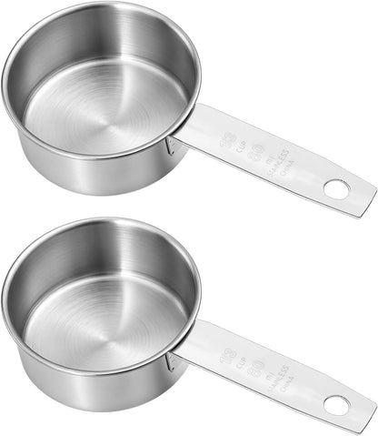 2 Pcs 1/8 Cup (30ml, 1oz) Measuring Cup, Stainless Steel Measuring Scoop Coffee Scoops Small Metal Measure Cups Tablespoon for Wet and Dry Ingredients, Metric and US Measurement, Dishwasher Safe