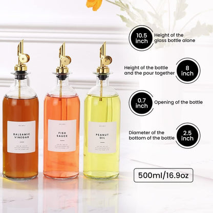 Molimoli - Premium Olive Oil Dispenser Bottles for Kitchen with Pourer - Oil and Vinegar Dispenser Set, Glass Dispenser for Kitchen, Dispenser Bottle of 350ml - Set of 2