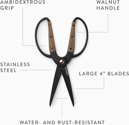 Barebones Garden Scissors - Walnut Scissors - Garden Supplies and Indoor Plant Accessories - Plant Shears with Wide Handles - Comfortable Fit Trimming Shears (Small)