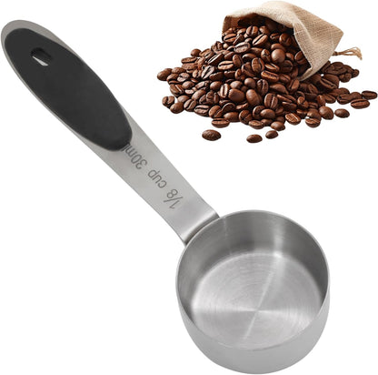1/4 Cup Measuring Cup, 60 ML Stainless Steel Coffee Measuring Scoops, Single Metal Coffee Scoop with Black Silicone Handle
