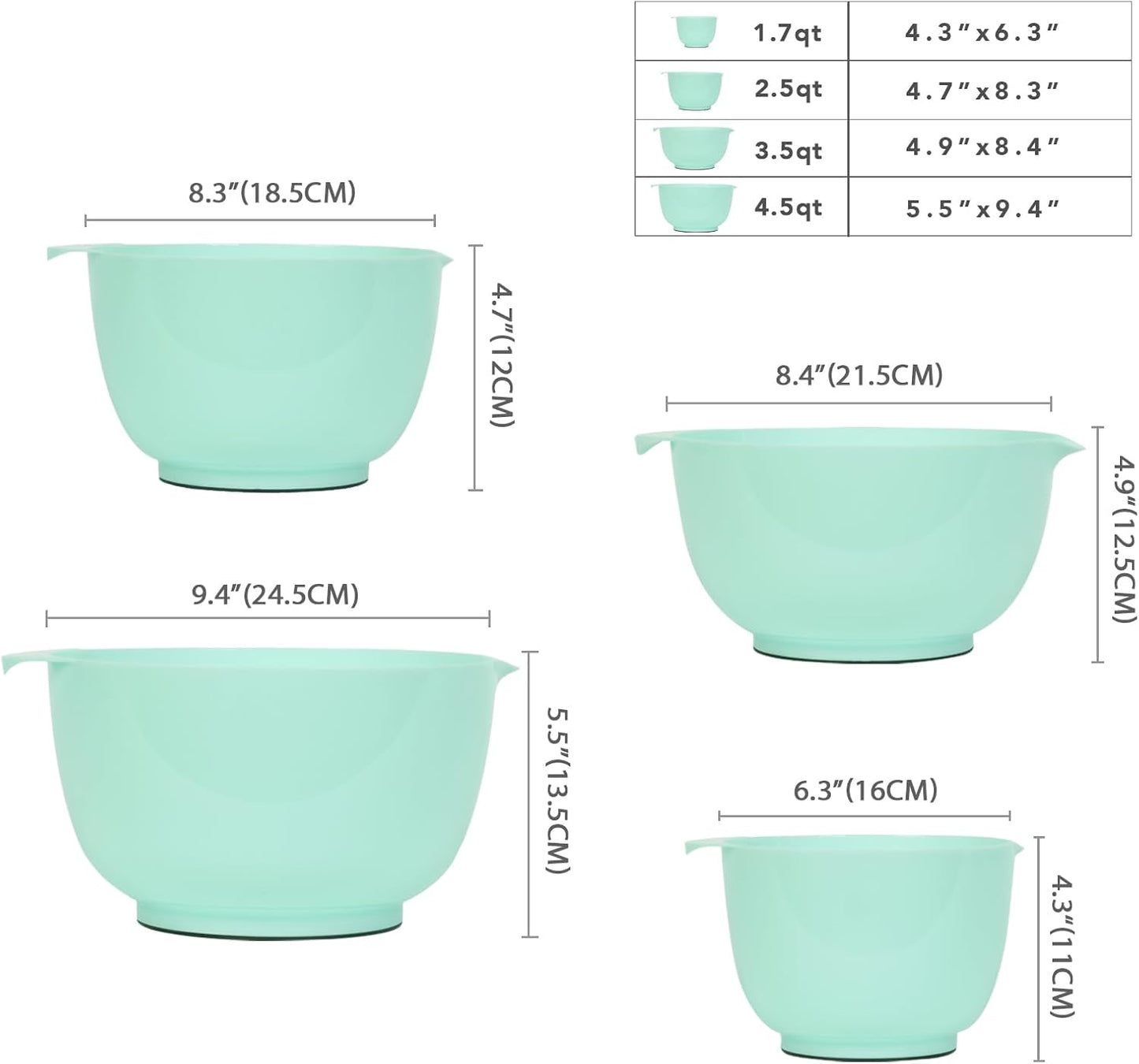 BoxedHome Nesting Plastic Mixing Bowl Set, 4 Piece Mixing Bowl Set with Pour Spouts, Size 1.7, 2.5, 3.5 and 4.5qt, for Prepping, Mixing, Baking, Cooking(2023 New Version, Pink)