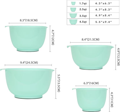 BoxedHome Nesting Plastic Mixing Bowl Set, 4 Piece Mixing Bowl Set with Pour Spouts, Size 1.7, 2.5, 3.5 and 4.5qt, for Prepping, Mixing, Baking, Cooking(2023 New Version, Pink)