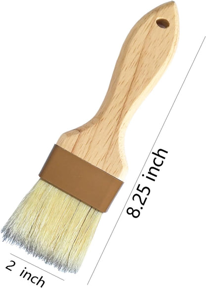 2 Inch Natural Boar Bristle Pastry Basting Brush Set - Wooden Handle Non-Shedding, Food Grade Cooking Brush for Butter, Egg Wash, Oil, Sauce, Baking (2 Pack)