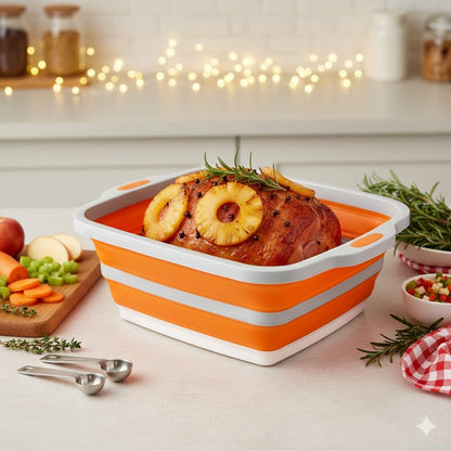 Collapsible Large (8L) BBQ Marinating Tub w/ Cutting Board | Multipurpose Food-Grade TPE Prep Tub w/ Lid | Built-In Colander & Drain Plug - For Camping | Tailgate | Picnic - Slate Black