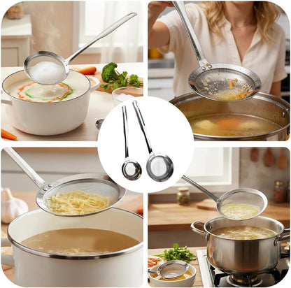 Fine Mesh Stainless Steel Colander，2025 Stainless Steel Filter,Durable Multi-Functional Kitchen Cooking Net Strainer (2-Piece Set),Strainers Fine Mesh，Profesional Stainless Strainer.