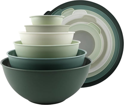 COOK WITH COLOR Mixing Bowls with Lids - 12 Piece Plastic Nesting Bowls Set includes 6 Prep Bowls and 6 Lids, Microwave Safe Mixing Bowl Set, Black Embossed - Colors A