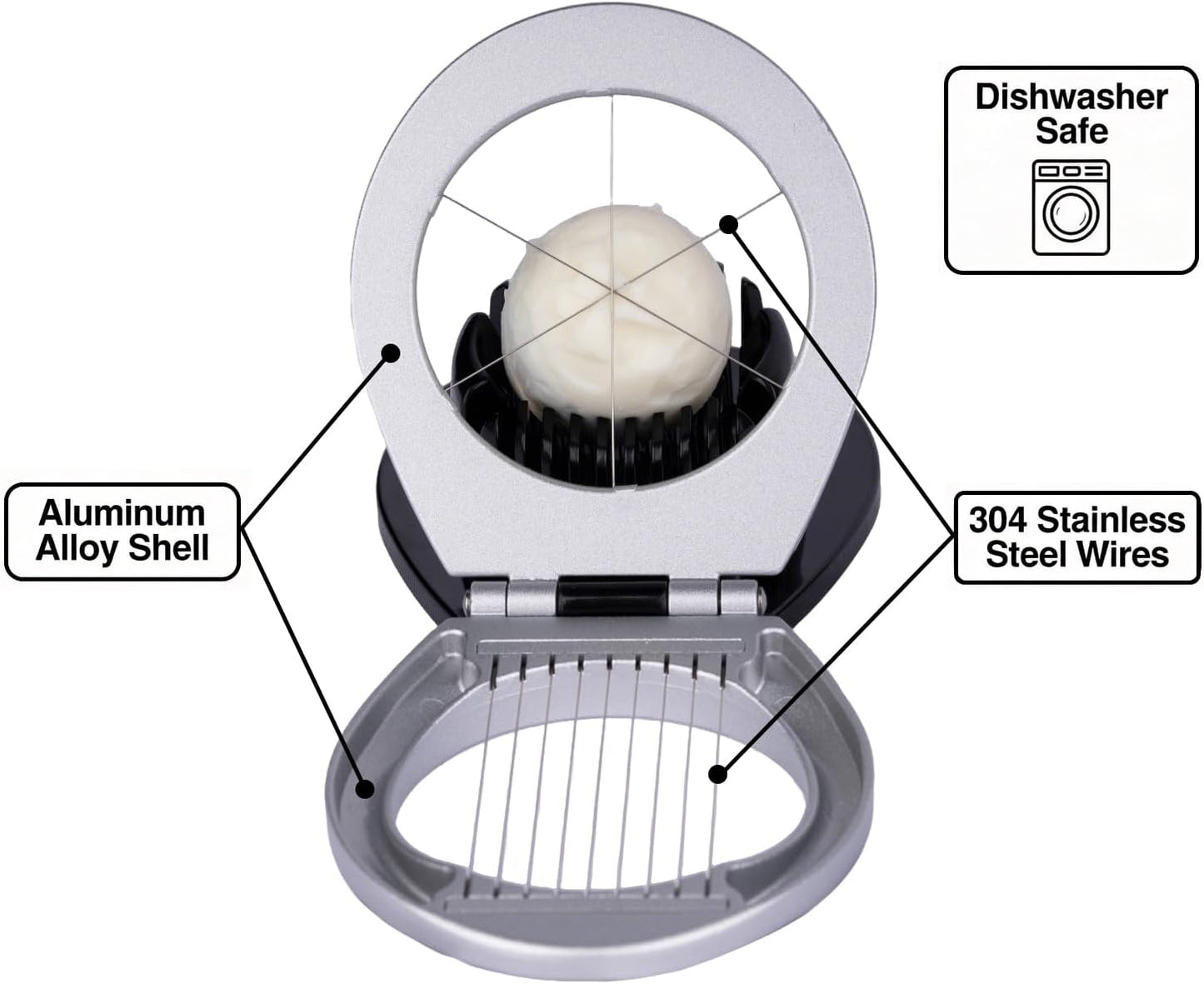 Egg Slicer for Hard Boiled Eggs Heavy Duty, Egg Cutter with Stainless Steel Wire in 2 Ways for Strawberry Soft Fruit Food Silver
