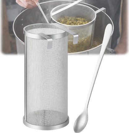 Gekufa 4×10 Inch Hop Spider 300-Micron Stainless Steel Hop Filter with Spoon – Homebrew Strainer for Beer Brewing, Tea, Coffee, Compost Tea (4×10 inch)