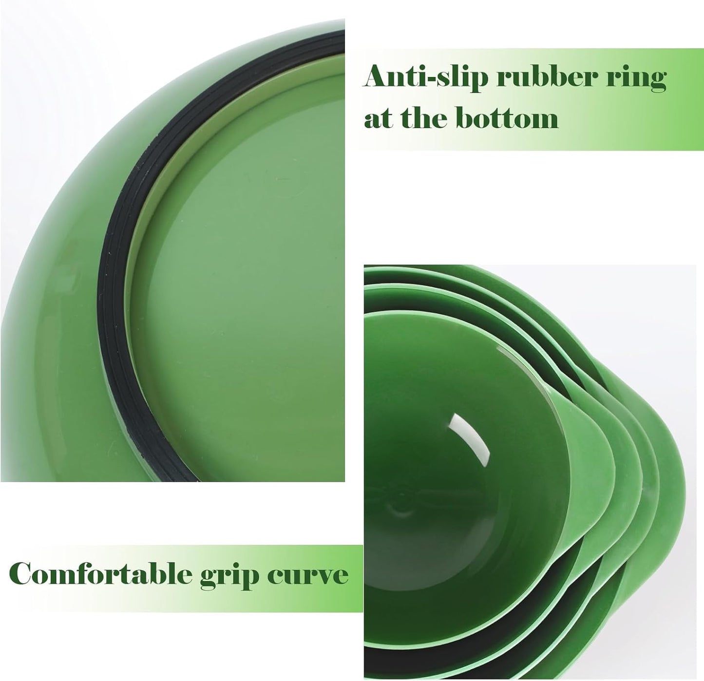 BoxedHome Green Ombre Nesting Plastic Mixing Bowl Set With Pour Spout, Microwave and Dishwasher Safe, BPA free Non-Slip Base, Set of 4 Size 1.7, 2.5, 3.5 and 4.5qt, Great for Prepping, Baking, Cooking