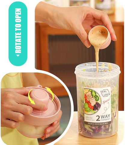 2 Pcs Salad Shaker Cup with Lids and Fork Fresh Salad Shaker Container for Lunch, Portable Breakfast Meal Vegetable and Fruits