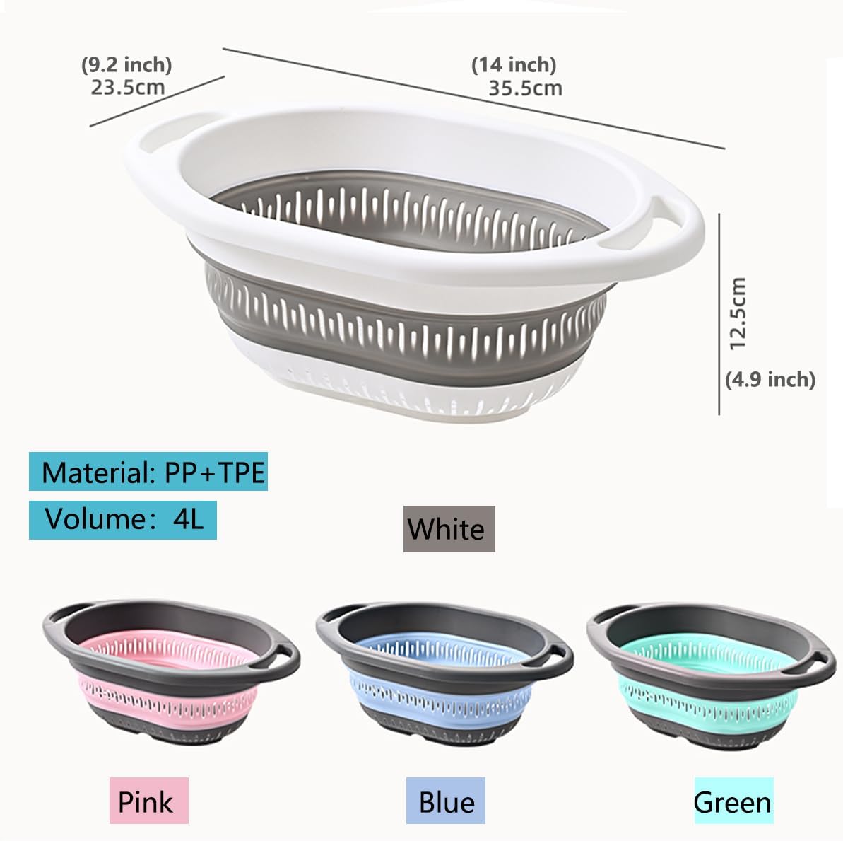 Collapsible Colander and Strainer,Silicone Strainer Colanders & Food Strainers,for Vegetable and Fruit, Kitchen Essentials (2, Blue, 1.3L+2.5L)
