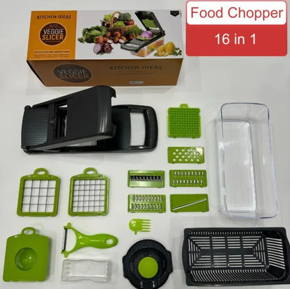 16 in 1 Vegetable Chopper, Fruit Vegetable Slicer, Onion Dicer, Food Chopper with Container, Vegetable Cutter & Spiralizer for Onion Salad (Home Essential Gadget & Kitchen)