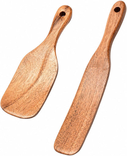 Wooden Spurtle Set, 2 Pack Wood Spurtle for Sourdough Starter, Long Handle Jar Spatula & Dough Whisk - Reaches Bottom of Jars for Mixing, Baking & Cooking