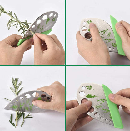 Dulcicasa Herb Stripper 9 Holes, Pack of 2, Stainless Steel Herb Cutter with Safety Cover for Kale, Chard, Collard Greens, Thyme, Basil, Rosemary, Kitchen Herbs Stripper Tool (2pcs)