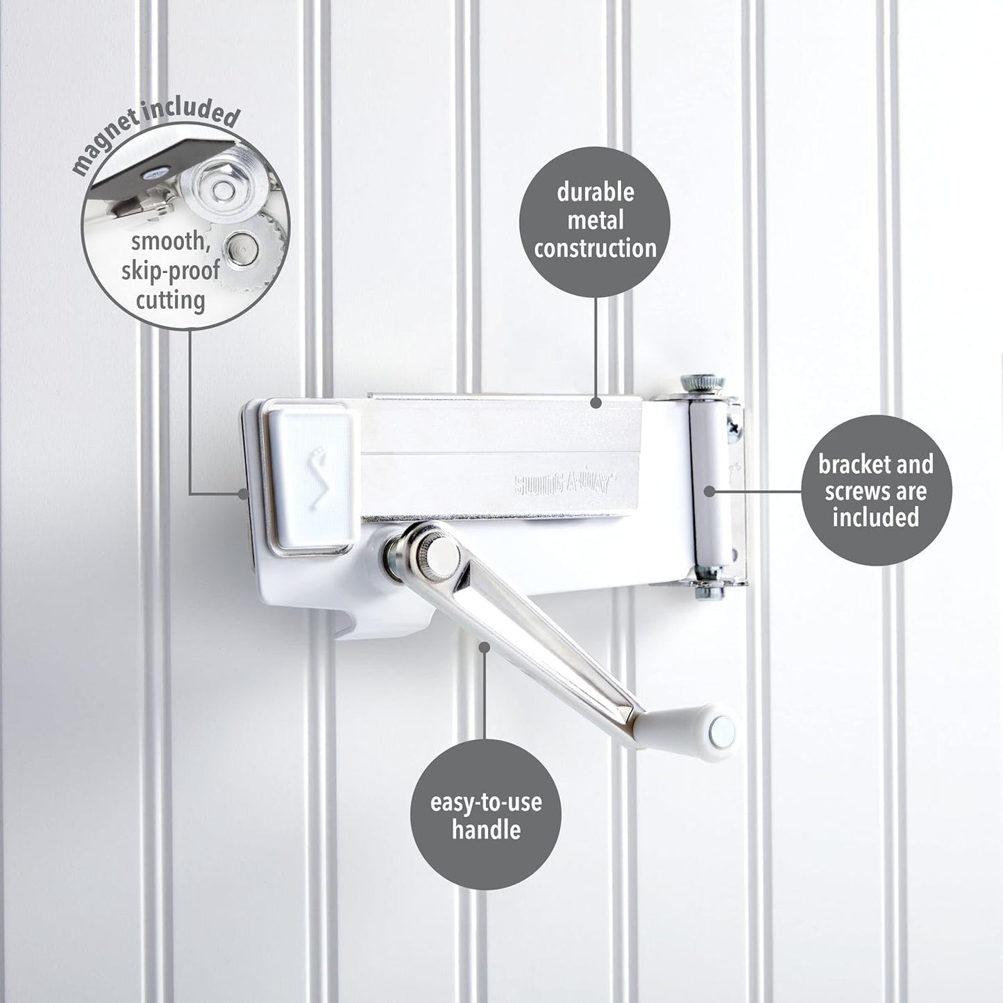 Swing-A-Way White Steel Manual Can Opener