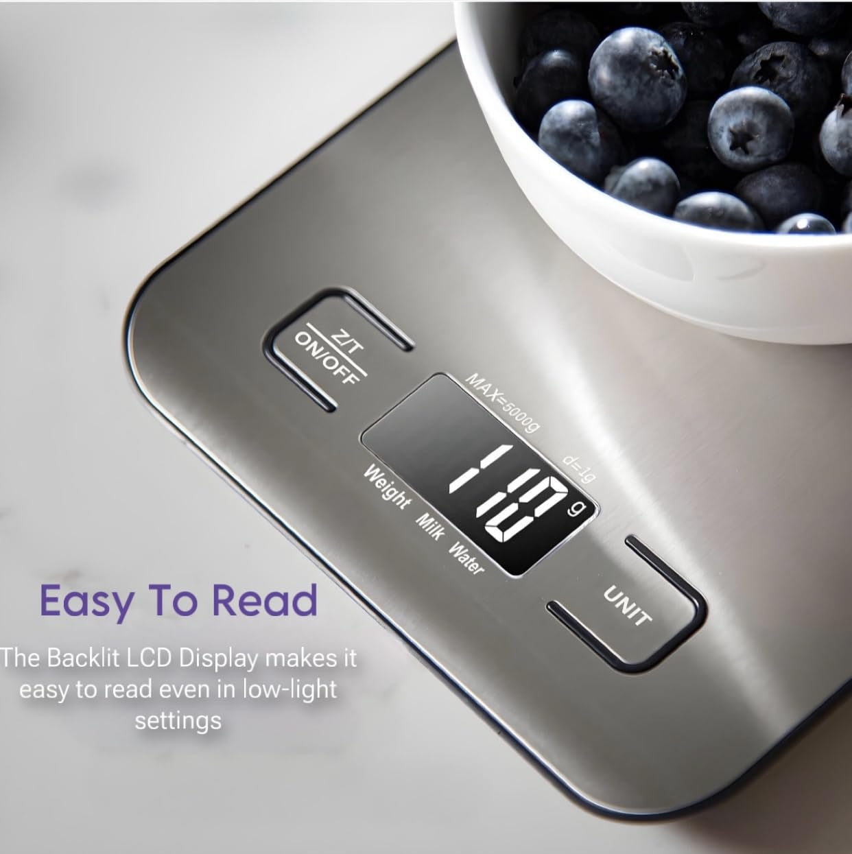 Digital Kitchen Scale, Food Scale in Grams & Ounces, 1g Precision for Cooking, Baking & Meal Prep, Stainless Steel with LCD Display, Tare Function, Compact for Diet & Coffee Use