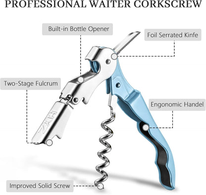 HYZ 2-Pack Wine Opener Waiter Corkscrew, Professional Wine Key for Servers, Bartender, with Foil Cutter, Manual Wine Bottle Opener Double Hinged (Black)
