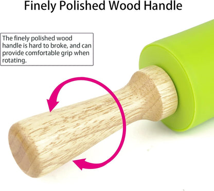 Silicone Rolling Pin for Baking Non-stick Rolling Pin Dough Roller Wooden Handle Kitchen Accessories Pastry Roller