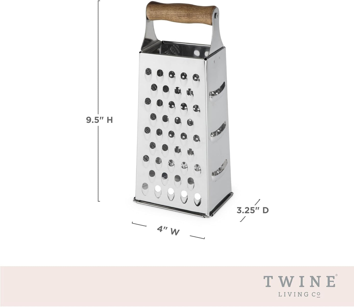 Twine Acacia Wood Handled Cheese Grater, Stainless Steel Grater, Citrus Zester, Reinforced Base, Vintage Kitchenware