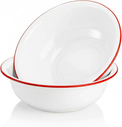 Elsjoy 2 Pack 3 Quart Large Enamel Bowl, 11 Inch Vintage Enamel Mixing Bowl, Kitchen Enamelware for Fruit, Salad, Pasta