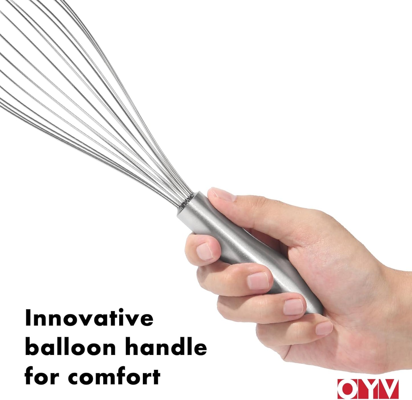 OYV 18/10 Stainless Steel Whisk, Ergonomic Handle, Dishwasher Safe Metal whisk, Professional Whisk for Kitchen Cooking, Perfect for Blending, Whisking, Baking, and Beating, 10-Inch Wire Wisk
