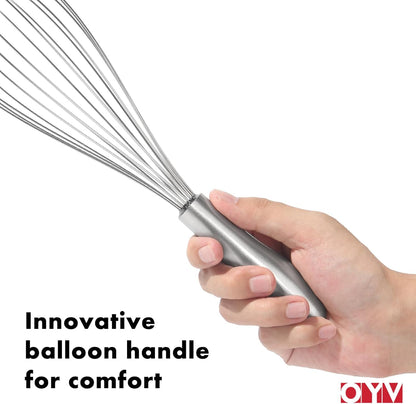 OYV 18/10 Stainless Steel Whisk, Ergonomic Handle, Dishwasher Safe Metal whisk, Professional Whisk for Kitchen Cooking, Perfect for Blending, Whisking, Baking, and Beating, 10-Inch Wire Wisk
