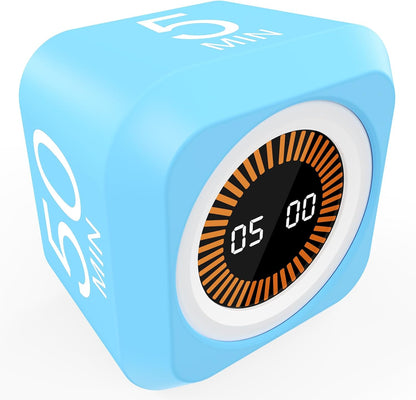 Rotating Cube Pomodoro Visual Timer 5, 25, 10 50 Minutes Preset, Rechargeable Desk Productivity Flip Custom Countdown Timer w/Silicone Cover, Silent Mode for ADHD Study, Work, School(Orange)