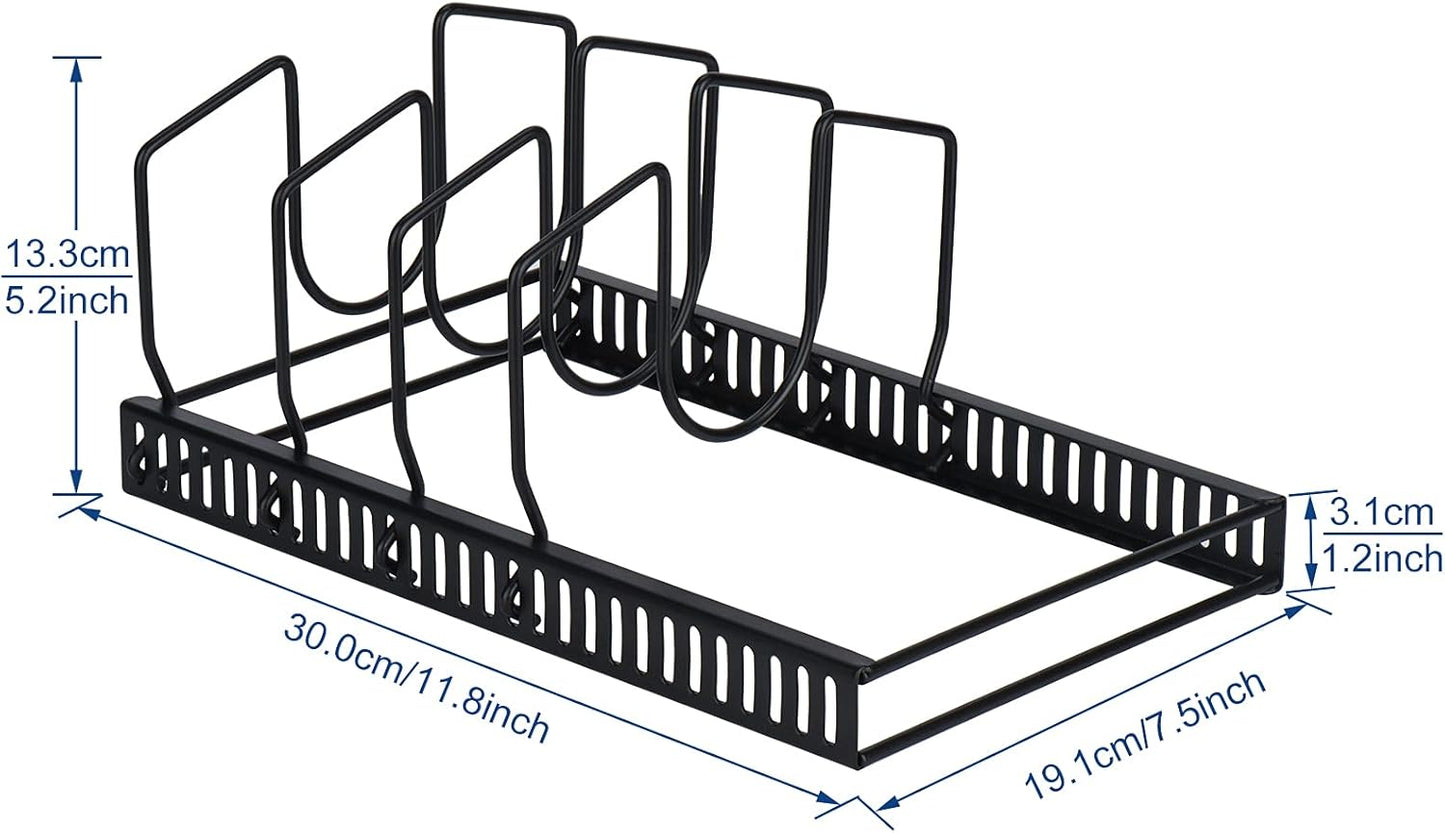 Toplife Pot Lids Organizer Rack for Cabinet and Countertop, 7+ Pan Lids and Bakeware Organizer Rack Holder with 7 Adjustable Compartments - Brown