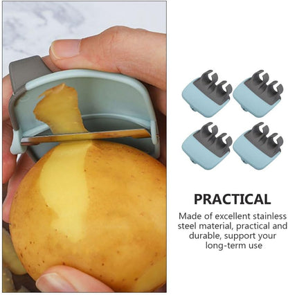 Kichvoe 4Pcs Stainless Steel Finger Vegetable Peeler - Ergonomic Fuirts Thumb Peeler with Grip for Pears, Potatoes, Carrots & Cucumbers | Small Palm Size Kitchen Peeling Utensils