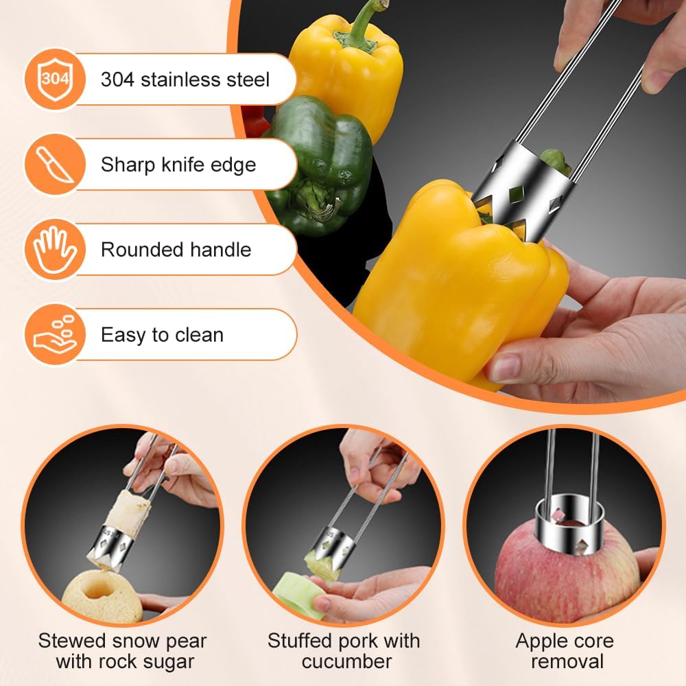 Red Bell Pepper Corer, Apple and Pineapple Corer, Kitchen Gadgets 2025 New Stainless Steel Corers Remover Tool for Fruit and Vegetable (SilverT)