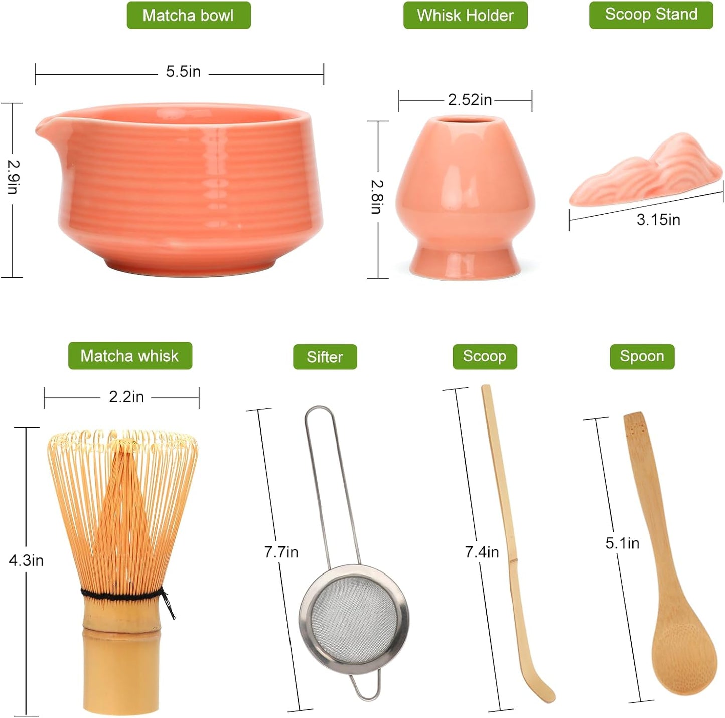 Accguan Matcha Whisk Set, 7pcs - Bamboo & Ceramic, Includes 19 oz Bowl, Whisk, Spoons, Holder, Sifter & More - Perfect for Matcha Lovers