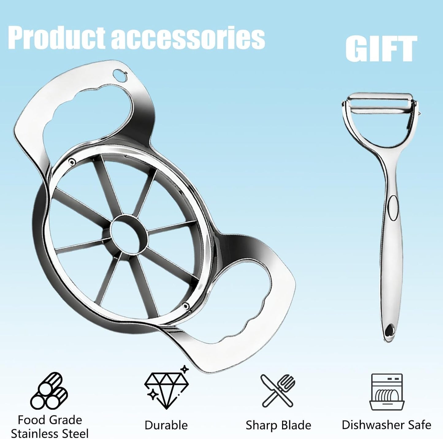 Apple Slicer,8 Blade Extra Large Apple Corer, Heavy Duty Stainless Steel Apple Cutter and Divider，Easy to Use, Time-Saving,Kitchen Tool (8 Blades)