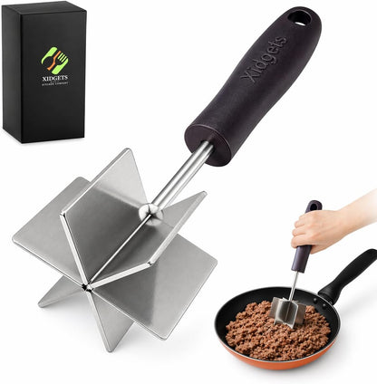 Stainless Steel Mini Meat Chopper & Masher | 6-Blade Ground Beef Chopper Tool | Small Hamburger Smasher | Compact Ergonomic Handle | Dishwasher Safe - 7" (Retro Orange Mini)