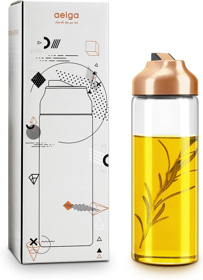 Aelga Olive Oil Dispenser - 14 OZ Glass Oil and Vinegar Dispenser Bottles Set for Kitchen No Drip-Set of 2
