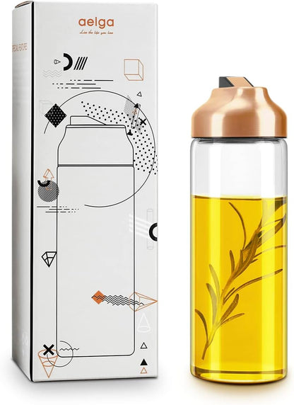 Aelga Olive Oil Dispenser - 14 OZ Glass Oil and Vinegar Dispenser Bottles Set for Kitchen No Drip-Set of 2