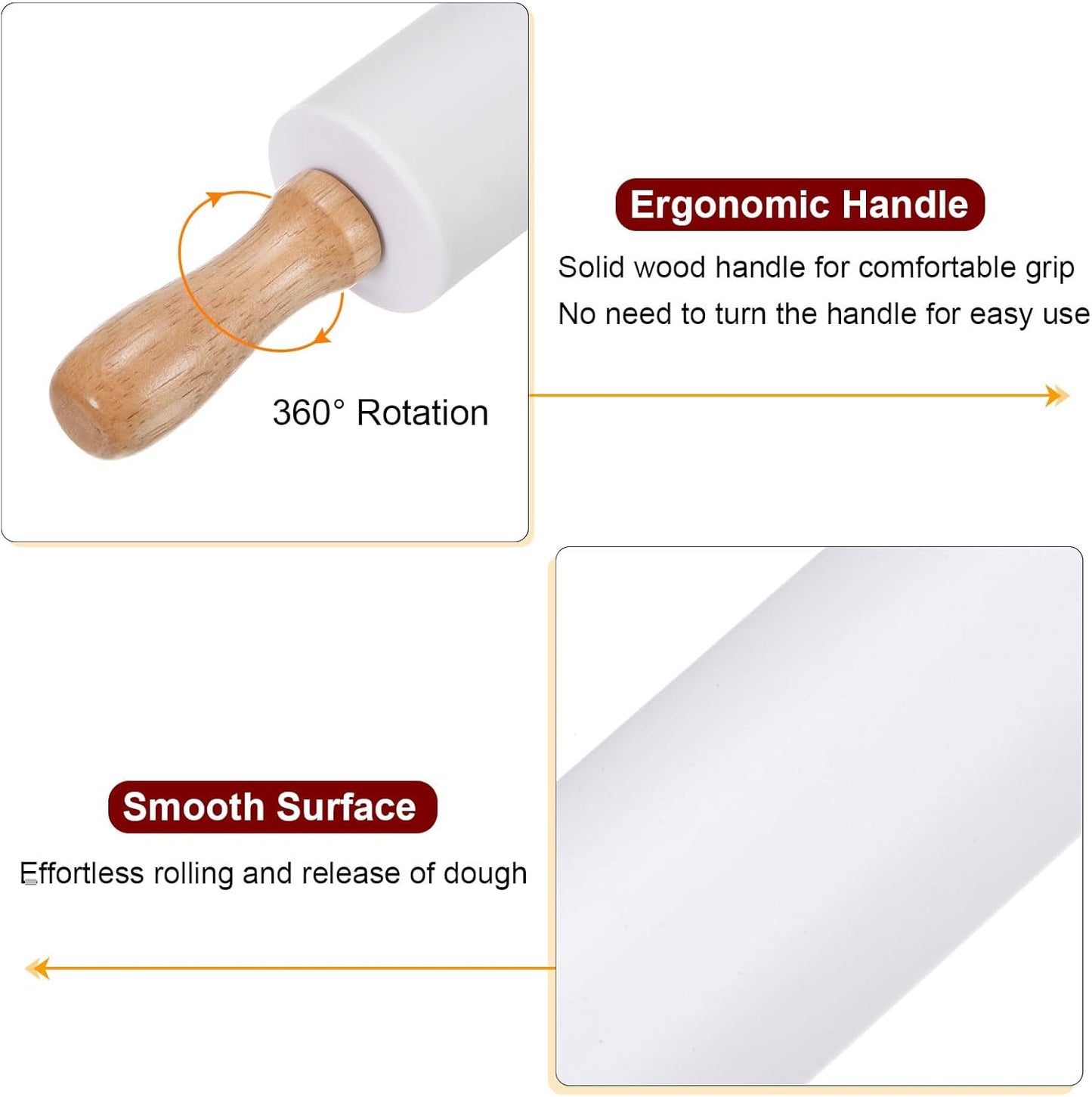 HARFINGTON Silicone Rolling Pins for Baking 12.2 Inch Non-Stick Silicone Surface Wooden Handle Rolling Pin Small Roller Playdough Rolling Pins for Fondant Kitchen Dough Pizza, Green