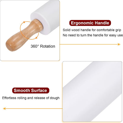 HARFINGTON Silicone Rolling Pins for Baking 12.2 Inch Non-Stick Silicone Surface Wooden Handle Rolling Pin Small Roller Playdough Rolling Pins for Fondant Kitchen Dough Pizza, Green