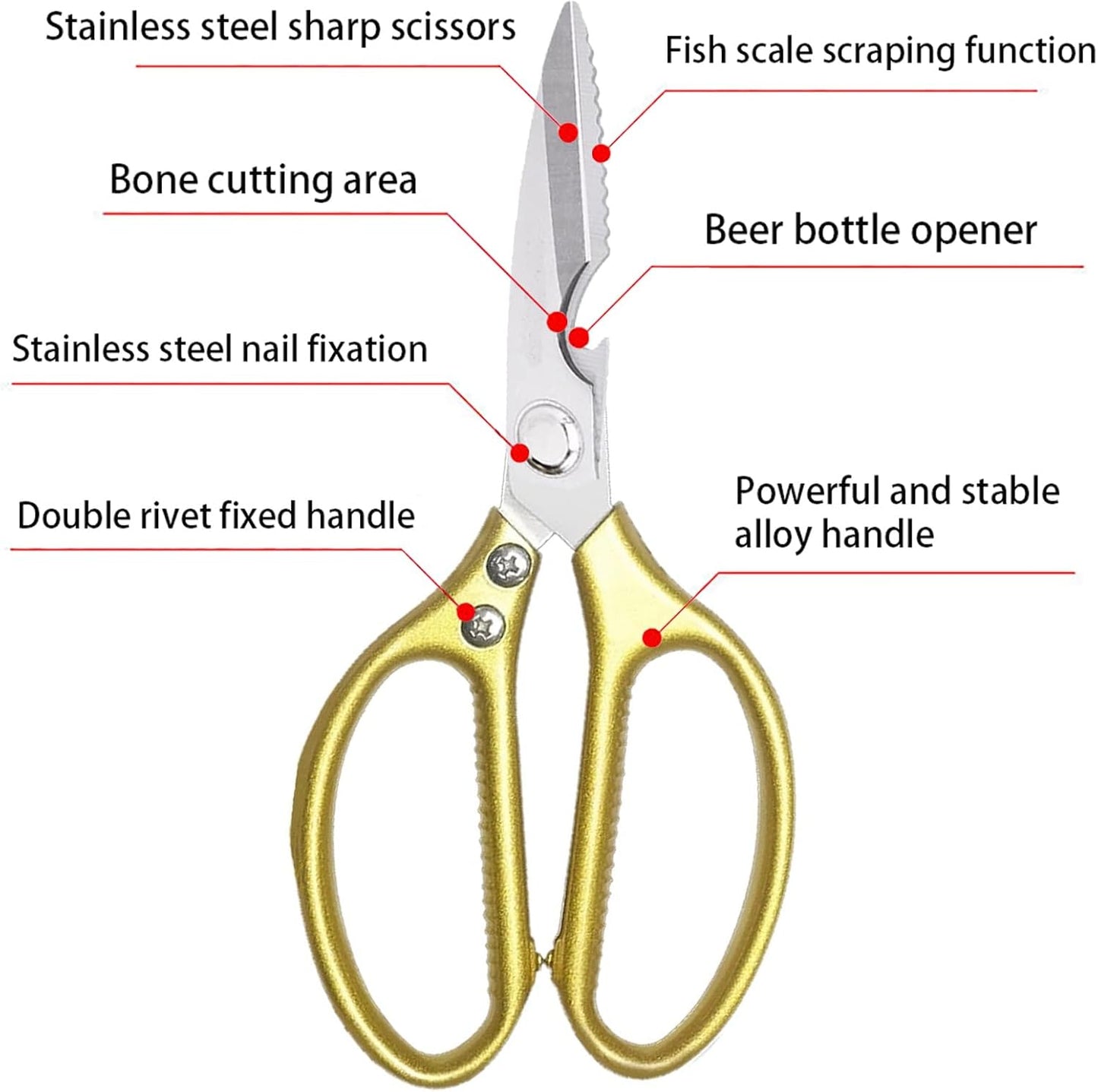 Kitchen Scissors All purpose, Have duty Stainless Steel Cooking Shears for Cutting Meat,Chicken, Poultry, Fish, Herbs, Seafood Scissors with Comfort Grip siver