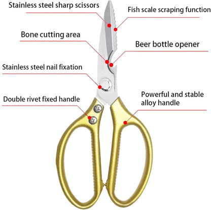 Kitchen Scissors All purpose, Have duty Stainless Steel Cooking Shears for Cutting Meat,Chicken, Poultry, Fish, Herbs, Seafood Scissors with Comfort Grip siver