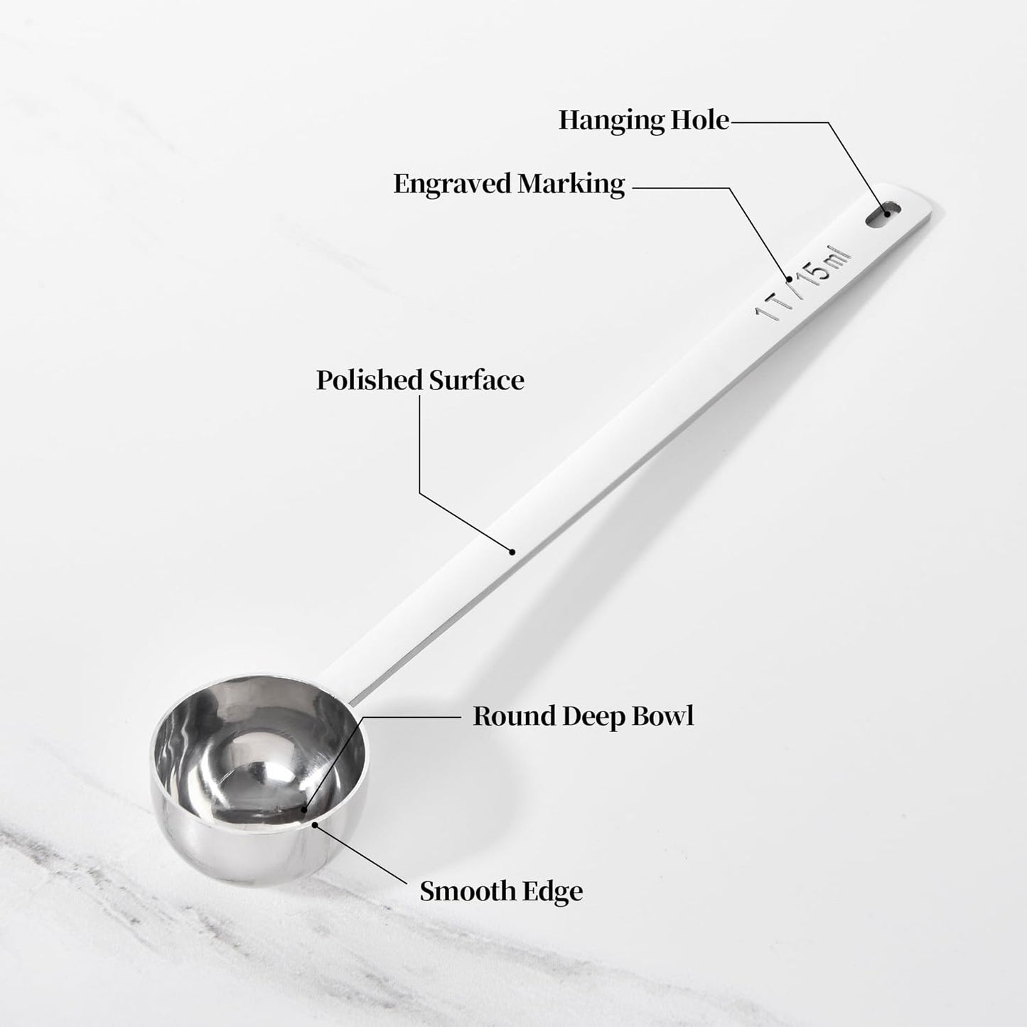 Long Handle Coffee Scoop: 5.64 Inch 18/8 Stainless Steel 1 Tablespoon Metal Measuring Spoon Tbsp Scoop for Coffee Beans, Grounds Coffee, Coffee Powder, Tea, Tall Jars (1Tbsp/15ml)