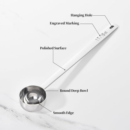 Long Handle Coffee Scoop: 5.64 Inch 18/8 Stainless Steel 1 Tablespoon Metal Measuring Spoon Tbsp Scoop for Coffee Beans, Grounds Coffee, Coffee Powder, Tea, Tall Jars (1Tbsp/15ml)