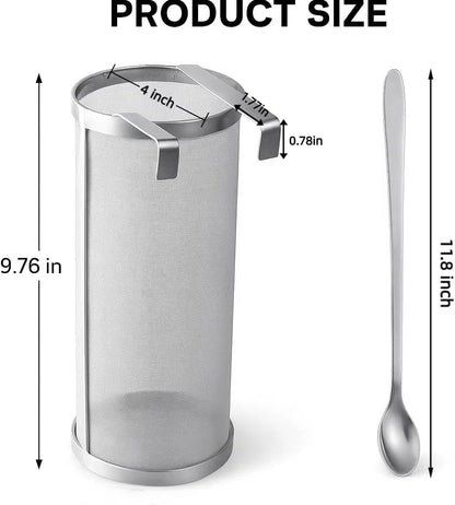 Gekufa 4×10 Inch Hop Spider 300-Micron Stainless Steel Hop Filter with Spoon – Homebrew Strainer for Beer Brewing, Tea, Coffee, Compost Tea (4×10 inch)