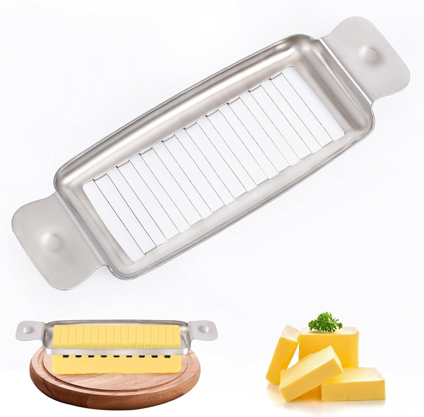Stainless Steel Butter & Cheese Slicer – 18 Wire Cutter for Perfect 1/4" Slices, Ergonomic Handle, Dishwasher Safe for Butter, Cheese & Soft Foods