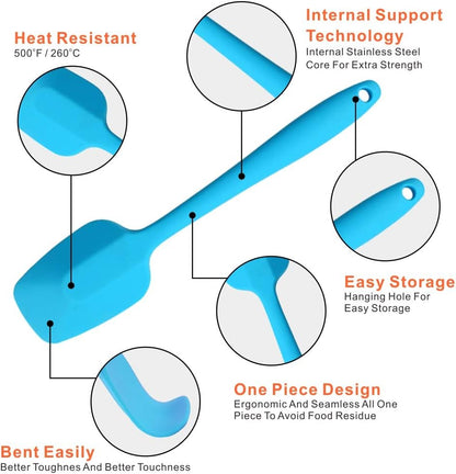 Silicone Spatulas Set of 6, Rubber Spoon Spatula Heat Resistant Spoonula One Piece Design Seamless Spatula Non-Stick Scrapers Baking Mixing Tool (Black)