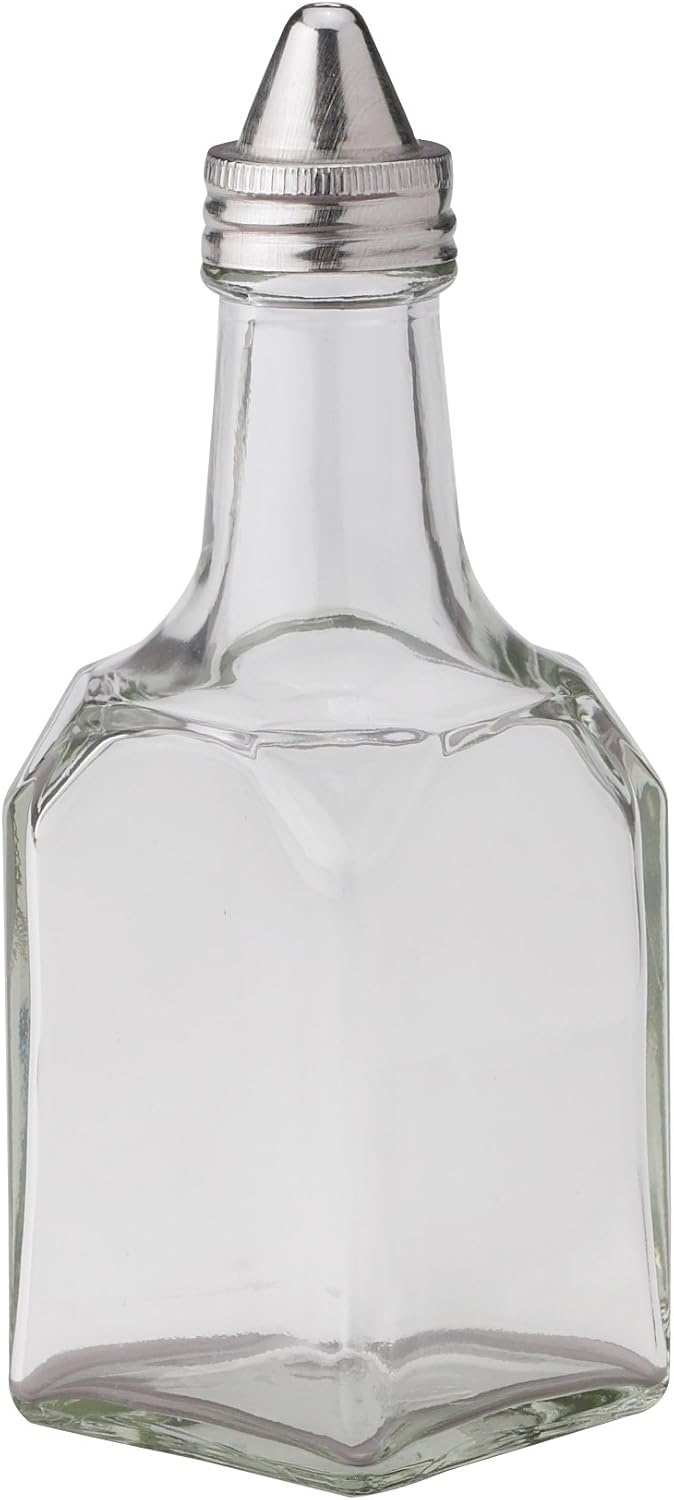 HIC Kitchen Square Cruet with Spout, Glass and Stainless Steel, 5.5-Ounces