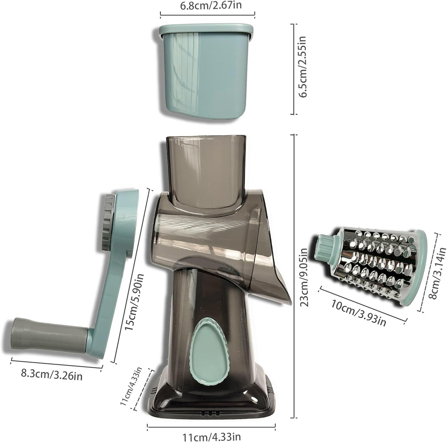 Cheese Grater Hand Crank, Stainless Steel Cheese Shredder with Strong Suction Base, Rotary Grater for Carrots, Potatoes, Vegetables and Fruits, Easy to Clean