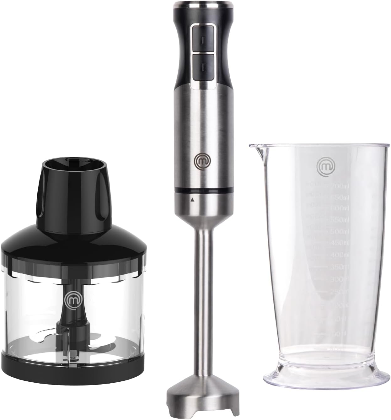 MasterChef Immersion Blender Handheld with Electric Whisk & Milk Frother Attachments, Hand Held Stainless Steel Stick Emulsifier for Making Baby Food, Soup, Puree, Cake, Cappuccino, Latte etc, 400W